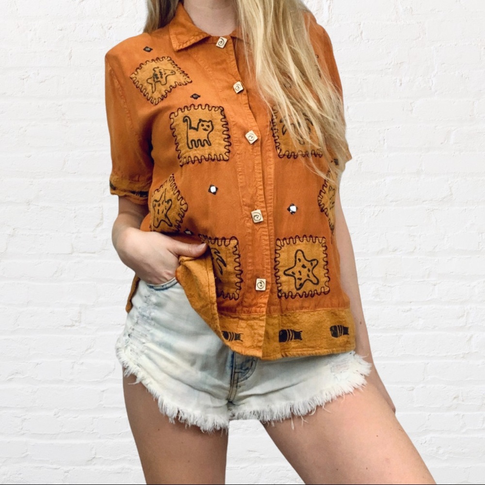 VINTAGE | 1980’s Unique Collection From ARK Coastal Patchwork Button Down Shirt